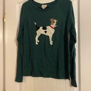 Green sweater with dog